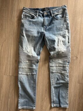 Men's Light Wash Biker Jeans - Light Blue